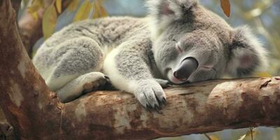 ai generato koala addormentato nel albero. ai generato foto