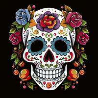 ai generato messicano Rose cranio. messicano Rose cranio. dia de los muertos shugar colorato testa. ai generato foto