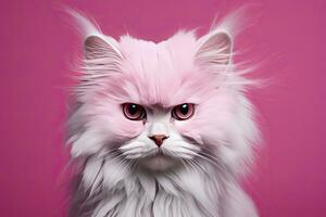 ai generato rosa colorato gatto su rosa sfondo. ai generato foto