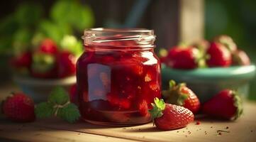 ai generato fragola marmellata e fresco frutti di bosco. generativo ai foto