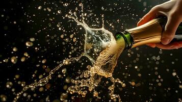 ai generato celebrazione tema con spruzzi Champagne. Natale, nuovo anno o san valentino giorno sfondo. foto