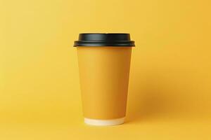 ai generato vuoto caffè tazza isolato su giallo sfondo. ai generato foto