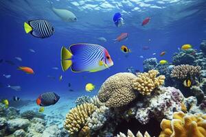 ai generato subacqueo mondo con coralli e tropicale pesce. generato ai. foto
