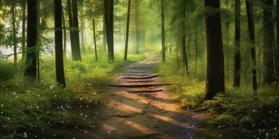 ai generato un' strada con bellissimo foresta. ai generato foto