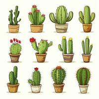 ai generato il cactus impostato su bianca sfondo. clipart illustrazioni. ai generato foto