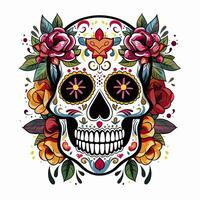 ai generato messicano Rose cranio. messicano Rose cranio. dia de los muertos shugar colorato testa. ai generato foto