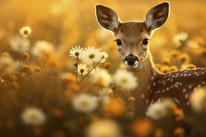 ai generato femmina capriolo cervo con bellissimo fiore. ai generato foto