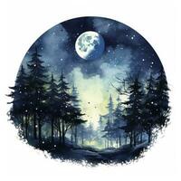 ai generato foresta Luna silhouette con Fata splendente nel il notte cielo su un' bianca sfondo. ai generato foto
