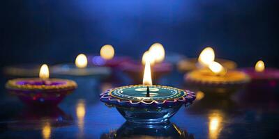 ai generato contento diwali. diya olio lampade erano illuminato durante il celebrazione. ai generato foto