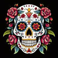 ai generato messicano Rose cranio. messicano Rose cranio. dia de los muertos shugar colorato testa. ai generato foto