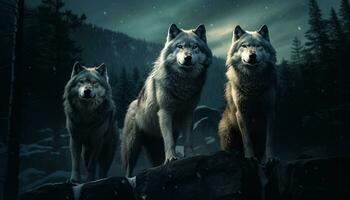 ai generato misteri di selvaggio lupo chiaro di luna foto