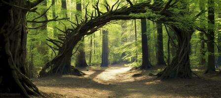 ai generato naturale arcata sagomato di rami nel il foresta. ai generato foto