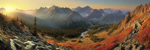 ai generato panorama montagna autunno paesaggio. ai generato foto