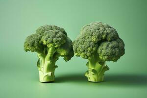 ai generato Due broccoli pezzi disposte su sfondo. ai generato foto