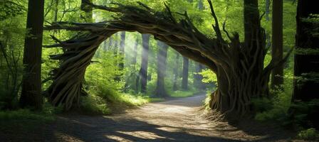 ai generato naturale arcata sagomato di rami nel il foresta. ai generato foto