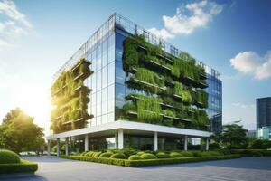 ai generato ufficio edificio con verde ambiente. ai generato foto