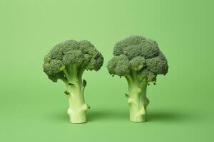 ai generato Due broccoli pezzi disposte su sfondo. ai generato foto