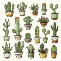 ai generato il cactus impostato su bianca sfondo. clipart illustrazioni. ai generato foto