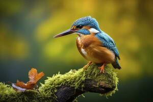 ai generato martin pescatore seduta su il albero ramo. ai generato foto