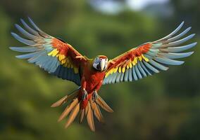 ai generato volante ara, bellissimo uccello. generativo ai foto