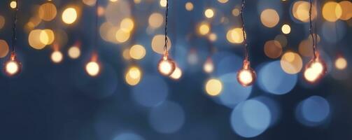 ai generato vacanza illuminazione e decorazione concetto, Natale ghirlanda bokeh luci al di sopra di buio blu sfondo. ai generato foto