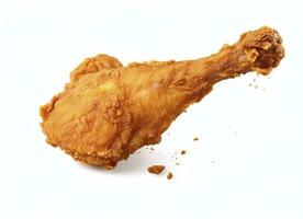 ai generato fritte pollo gamba caduta nel il aria isolato su un' bianca sfondo. ai generato. foto