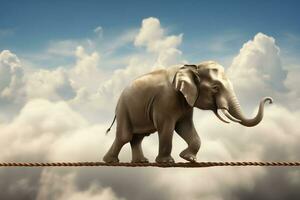 ai generato un elefante a piedi su un' corda nel il cielo foto