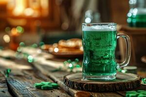 ai generato verde bevanda con foglia trifoglio per st. Patrick giorno festa. foto