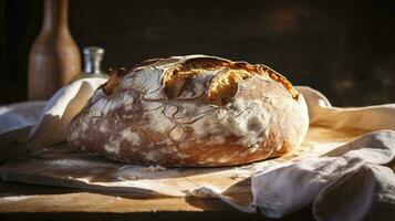 ai generato pagnotta di pane su il tavolo foto