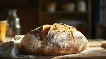 ai generato pagnotta di pane su il tavolo foto