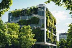 ai generato ufficio edificio con verde ambiente. ai generato foto