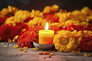 ai generato candele e calendula fiori. giorno di il morto concetto dia de los muertos. ai generato foto