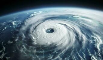 ai generato super tifone, tropicale tempesta, ciclone, tornado, al di sopra di oceano. tempo metereologico sfondo. generativo ai foto