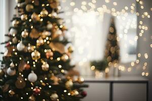 ai generato sfocato Natale albero con molti diverso decorazioni. ai generato foto