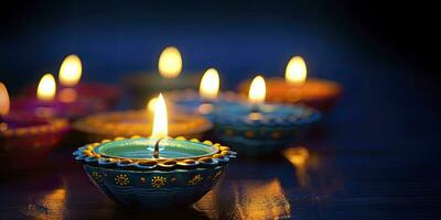 ai generato contento diwali. diya olio lampade erano illuminato durante il celebrazione. ai generato foto