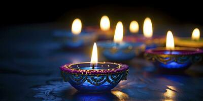 ai generato contento diwali. diya olio lampade erano illuminato durante il celebrazione. ai generato foto