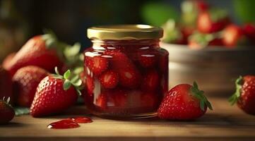 ai generato fragola marmellata e fresco frutti di bosco. generativo ai foto