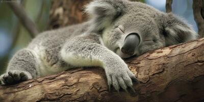 ai generato koala addormentato nel albero. ai generato foto