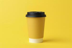 ai generato vuoto caffè tazza isolato su giallo sfondo. ai generato foto