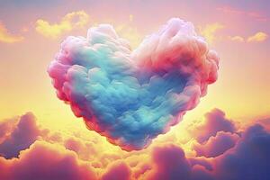 ai generato bellissimo colorato San Valentino giorno cuore nel il nuvole come astratto sfondo. ai generato foto