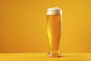 ai generato birra bicchiere con pieno birra isolato con un' giallo sfondo. ai generato foto
