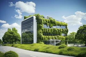 ai generato ufficio edificio con verde ambiente. ai generato foto