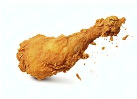 ai generato fritte pollo gamba caduta nel il aria isolato su un' bianca sfondo. ai generato. foto