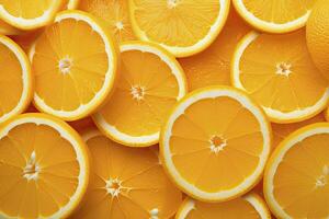 ai generato arancia frutta fette agrume preparativi pieno telaio sfondo. ai generato foto