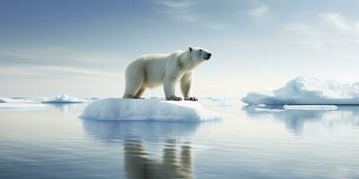 ai generato polare orso su ghiaccio lastrone. fusione iceberg e globale riscaldamento. ai generato foto