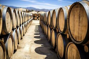 ai generato di legno quercia porta botti nel pulito righe. ai generato foto