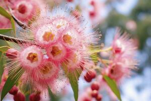 ai generato bellissimo gomma albero rosa fiori e mini cuffie. ai generato foto