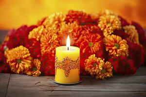 ai generato candele e calendula fiori. giorno di il morto concetto dia de los muertos. ai generato foto