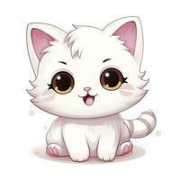 ai generato carino kawaii gatto clipart icona bianca sfondo. ai generato foto