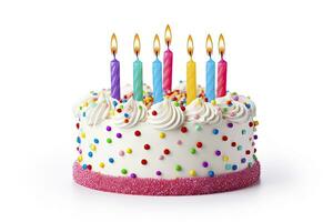 ai generato colorato compleanno torta con candele isolato su bianca sfondo. ai generato foto